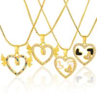 Cubic Zircon Micro Pave Brass Necklace, Heart, gold color plated & micro pave cubic zirconia & for woman & enamel Approx 19.68 