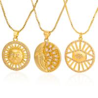 Cubic Zircon Micro Pave Brass Necklace, Flat Round, gold color plated & micro pave cubic zirconia & for woman, gold Approx 19.68 Inch 