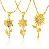 Cubic Zircon Micro Pave Brass Necklace, Sunflower, gold color plated & micro pave cubic zirconia & for woman Approx 19.68 Inch 