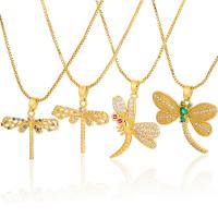 Cubic Zircon Micro Pave Brass Necklace, Dragonfly, gold color plated & micro pave cubic zirconia & for woman Approx 19.68 Inch 