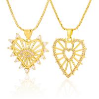 Cubic Zircon Micro Pave Brass Necklace, Heart, gold color plated & micro pave cubic zirconia & for woman, gold Approx 19.68 Inch 