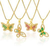 Cubic Zircon Micro Pave Brass Necklace, Butterfly, gold color plated & micro pave cubic zirconia & for woman Approx 19.68 Inch 