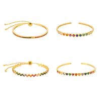 Brass Cuff Bangle, gold color plated & micro pave cubic zirconia & for woman, multi-colored 
