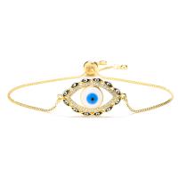 Evil Eye Jewelry Bracelet, Brass, real gold plated, Adjustable & micro pave cubic zirconia & for woman & enamel 