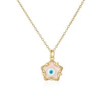 Evil Eye Jewelry Necklace, Brass, Star, real gold plated, for woman & enamel Approx 19.68 Inch 