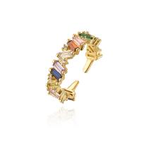 Cubic Zirconia Micro Pave Brass Finger Ring, real gold plated, Adjustable & micro pave cubic zirconia & for woman, multi-colored 