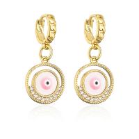 Evil Eye Earrings, Brass, real gold plated, micro pave cubic zirconia & for woman & enamel 