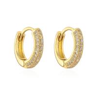 Brass Huggie Hoop Earring, real gold plated & micro pave cubic zirconia & for woman, gold 