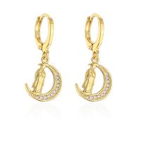 Huggie Hoop Drop Earring, Brass, real gold plated & micro pave cubic zirconia & for woman, gold 