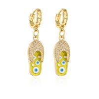 Evil Eye Earrings, Brass, Slipper, real gold plated, micro pave cubic zirconia & for woman & enamel 