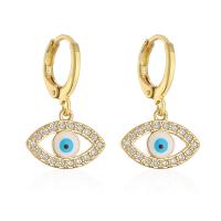 Böser Blick Ohrringe, Messing, Auge, vergoldet, Micro pave Zirkonia & für Frau & Emaille, keine, 24x14mm, verkauft von Paar