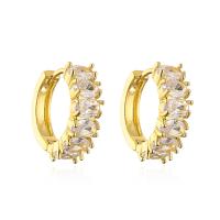 Brass Huggie Hoop Earring, real gold plated & micro pave cubic zirconia & for woman, gold 