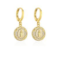 Huggie Hoop Drop Earring, Brass, real gold plated & micro pave cubic zirconia & for woman & enamel, gold 