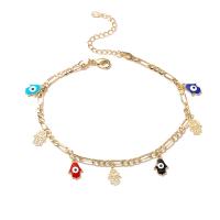 Brass Anklet, real gold plated, evil eye pattern & for woman & enamel, multi-colored cm 