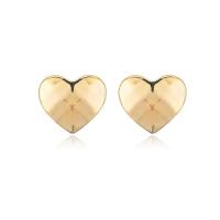 Brass Stud Earring, Heart, real gold plated & for woman, gold 