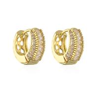 Brass Huggie Hoop Earring, real gold plated, micro pave cubic zirconia & for woman 