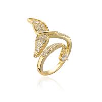 Brass Cuff Finger Ring, real gold plated & micro pave cubic zirconia & for woman, gold 