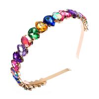 Hair Bands, Brass, gold color plated, for woman & with rhinestone, multi-colored 