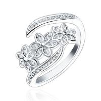 Cubic Zirconia Micro Pave Brass Finger Ring, Flower, platinum plated, adjustable & micro pave cubic zirconia & for woman, 13mm, US Ring 