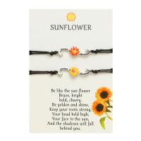 Fashion Create Wax Cord Bracelets, Zinc Alloy, with Wax Cord & Copper Coated Plastic, Sunflower, plated, 2 pieces & for woman & enamel Approx 6.3-11.8 Inch 