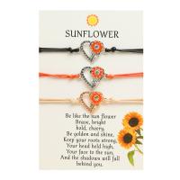 Fashion Create Wax Cord Bracelets, Zinc Alloy, with Wax Cord & Copper Coated Plastic, Sunflower, plated, for woman & enamel & with rhinestone & hollow Approx 6.3-11.8 Inch 