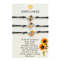 Fashion Create Wax Cord Bracelets, Zinc Alloy, with Wax Cord & Copper Coated Plastic, Sunflower, plated, three pieces & for woman & enamel Approx 6.3-11.8 Inch 