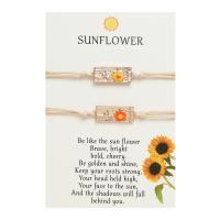 Fashion Create Wax Cord Bracelets, Zinc Alloy, with Wax Cord, Sunflower, plated, 2 pieces & for woman & enamel Approx 6.3-11.8 Inch 