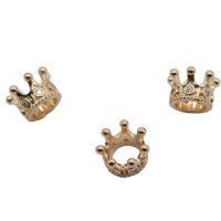 Cubic Zirconia Micro Pave Brass Beads, Crown, KC gold color plated, micro pave cubic zirconia, 9mm 