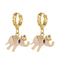 Huggie Hoop Drop Earring, Brass, Elephant, gold color plated, micro pave cubic zirconia & for woman & enamel 