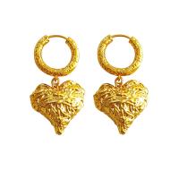 Huggie Hoop Drop Earring, Brass, Heart, gold color plated, fashion jewelry & for woman 