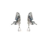 Plastic Pearl Zinc Alloy Earring, with ABS Plastic Pearl & Cats Eye, Butterfly, silver color plated, fashion jewelry & for woman, silver color 