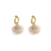 Fluffy Pom Pom Earrings, Zinc Alloy, with Plush, gold color plated, fashion jewelry & for woman, golden 