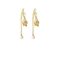 Zinc Alloy Rhinestone Drop Earring, with ABS Plastic Pearl, gold color plated, fashion jewelry & for woman & with rhinestone, two different colored 