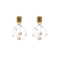 Plastic Pearl Zinc Alloy Earring, with Fishing Line & ABS Plastic Pearl, gold color plated, fashion jewelry & for woman, two different colored 