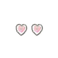 Resin Zinc Alloy Earring, with Resin, Heart, silver color plated, fashion jewelry & for woman, multi-colored 