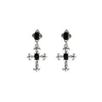Zinc Alloy Rhinestone Drop Earring, Cross, silver color plated, fashion jewelry & for woman & with rhinestone, two different colored 