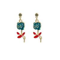 Enamel Zinc Alloy Drop Earring, Rose, gold color plated, fashion jewelry & for woman 