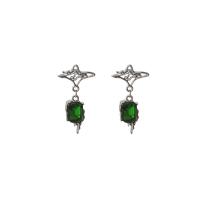 Zinc Alloy Rhinestone Drop Earring, silver color plated, fashion jewelry & for woman & with glass rhinestone, two different colored 