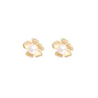 Plastic Pearl Zinc Alloy Earring, with ABS Plastic Pearl, gold color plated, 2 pieces & fashion jewelry & micro pave rhinestone & for woman, golden 