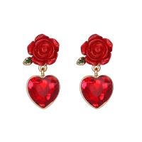Zinc Alloy Rhinestone Drop Earring, with Resin, gold color plated, fashion jewelry & for woman & with glass rhinestone, red 