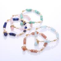 Gemstone Bracelets, Natural Stone, with Freshwater Pearl & Brass, Rondelle, fashion jewelry & for woman 30015-6mm cm 