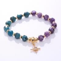 Gemstone Bracelets, Natural Stone, with Brass, fashion jewelry & micro pave cubic zirconia & for woman 8mm cm 