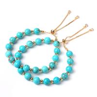 Bracelets de chaîne en laiton et turquoise, avec laiton, Rond, bijoux de mode & pour femme, bleu, 8mm cm, Vendu par PC