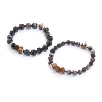 Gemstone Bracelets, Silver Obsidian, with Tiger Eye, handmade, Star Cut Faceted & fashion jewelry & for woman cm 