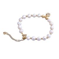 Cultured Freshwater Pearl Brass Bracelet, with Brass, handmade, fashion jewelry & for woman & with rhinestone cm 