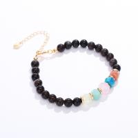 Gemstone Bracelets, Natural Stone, with Brass, Round, gold color plated, fashion jewelry & for woman & faceted cm 