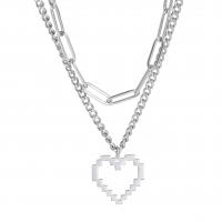 Stainless Steel Jewelry Necklace, 304 Stainless Steel, with 5 extender chain, Heart, plated, Double Layer & fashion jewelry & for woman & hollow cm, 50 cm 