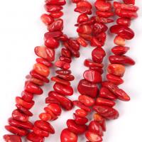 Edelstein-Chips, Koralle, Unregelmäßige, DIY & verschiedene Größen vorhanden, rot, Länge:ca. 16 ZollInch, verkauft von Strang