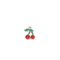 Zinc Alloy Fruit Shape Pendants, Cherry, gold color plated, Unisex & enamel, red Approx 
