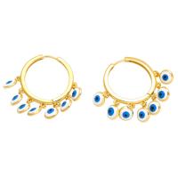 Evil Eye Earrings, Brass, 18K gold plated, for woman & enamel, golden 